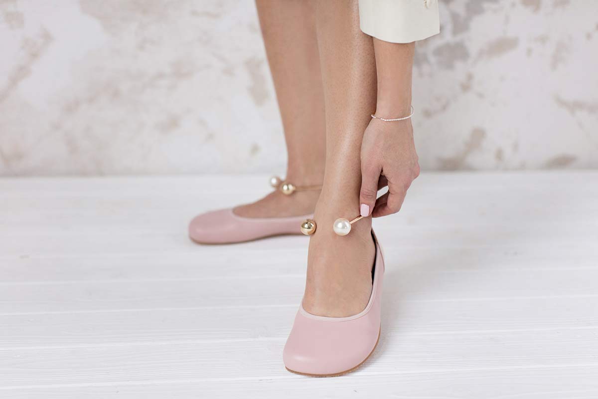 Barefoot baleríny SHAPEN TULIP v růžové barvě s ozdobným náramkem na kotník
